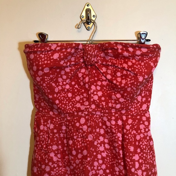 J.Crew Red & Pink Strapless Linen Dress Size 2 - Picture 3 of 6